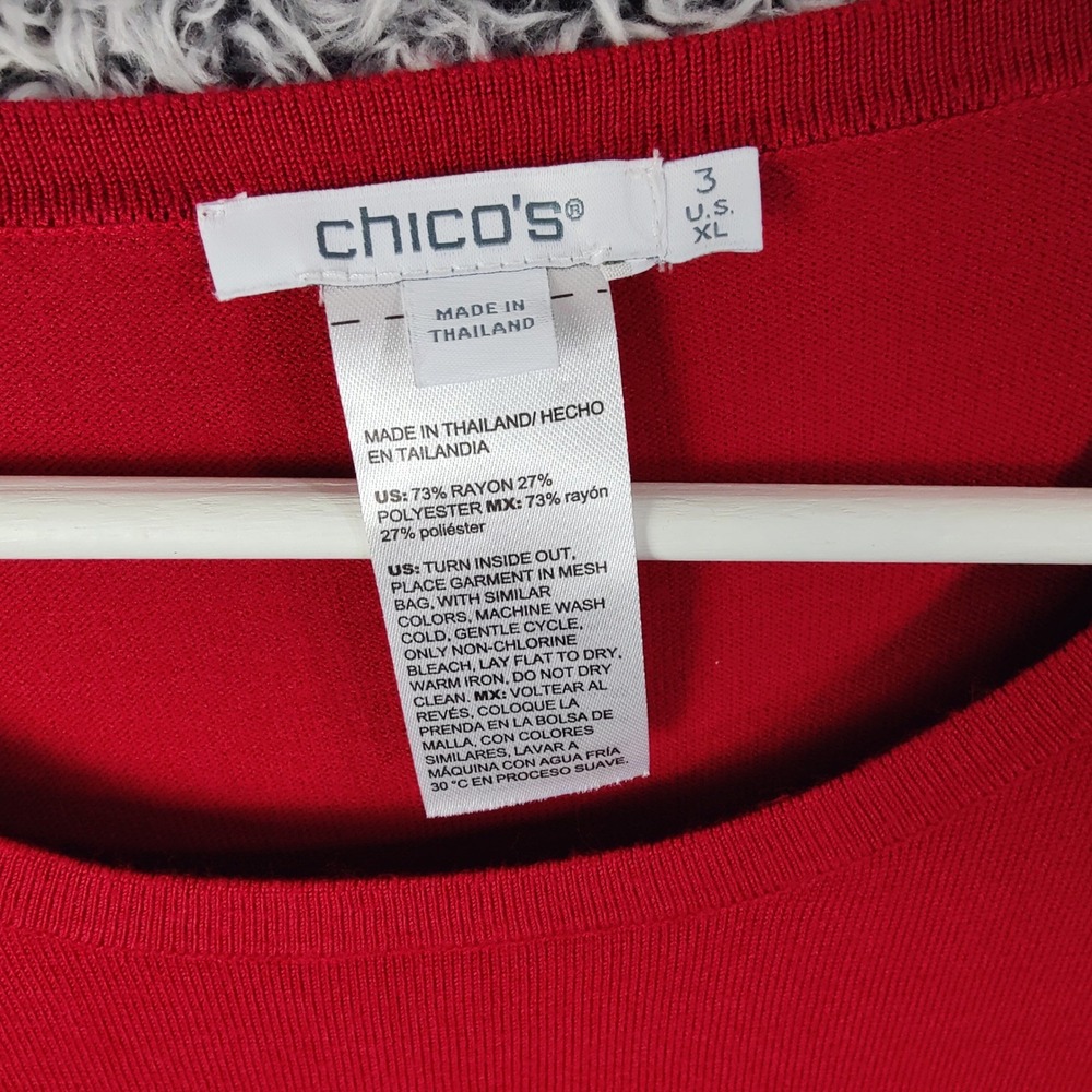 Chicos Womens Festive Classic Holiday Pullover Sweater XL Red Beaded Cuff Knit - Picture 6 of 8
